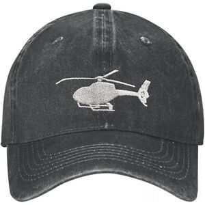 Unisex Black Cotton Helicopter Embroidered Adjustable Buckle Baseball Cap
